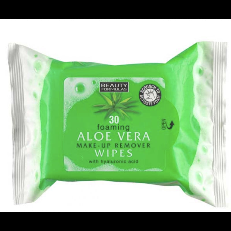 Beauty Formulas Foaming Aloe Vera Make-Up Remover Wipes - 30 Wipes