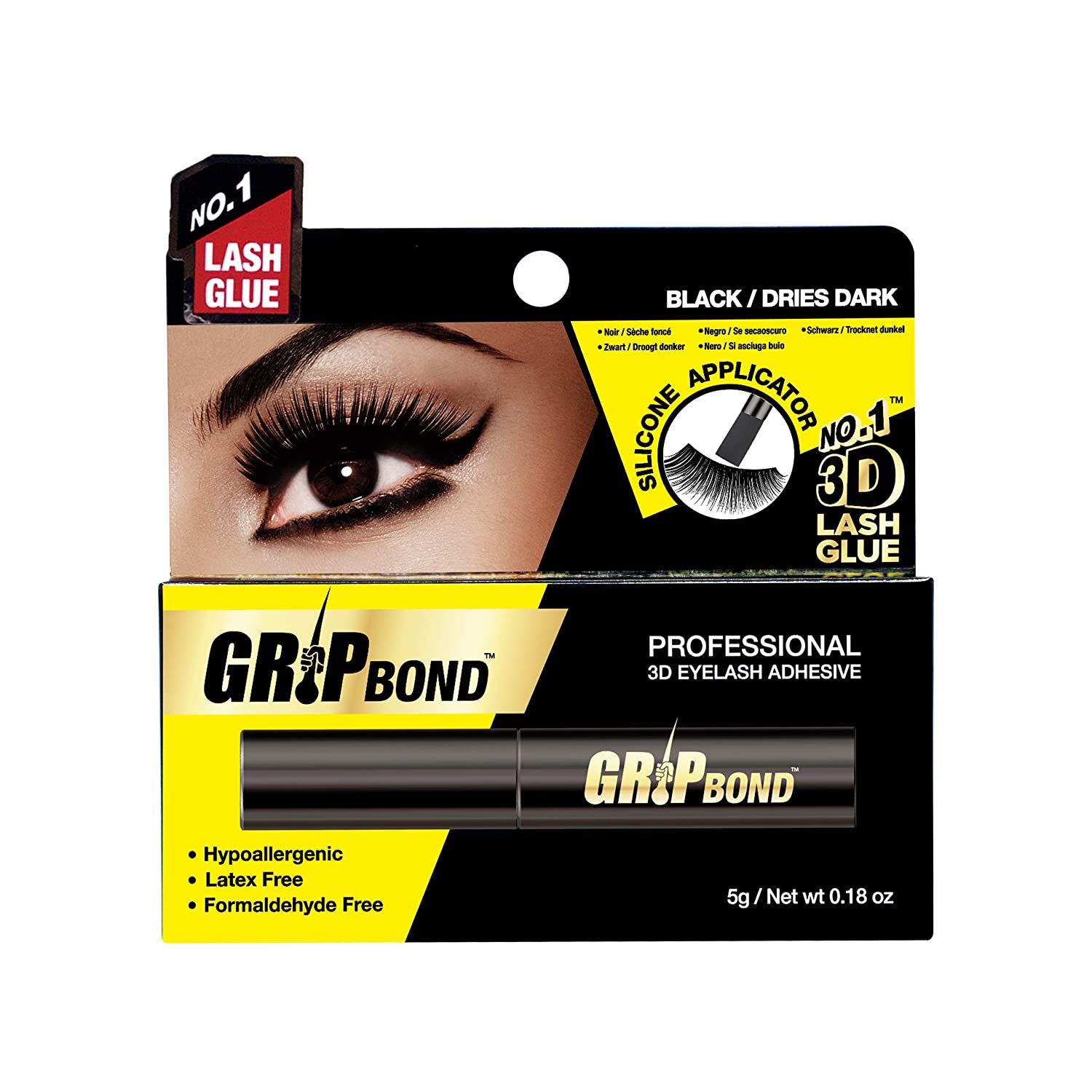 Grip Bond Latex-Free Eyelash Adhesive Black/Dries Dark, 0.18oz