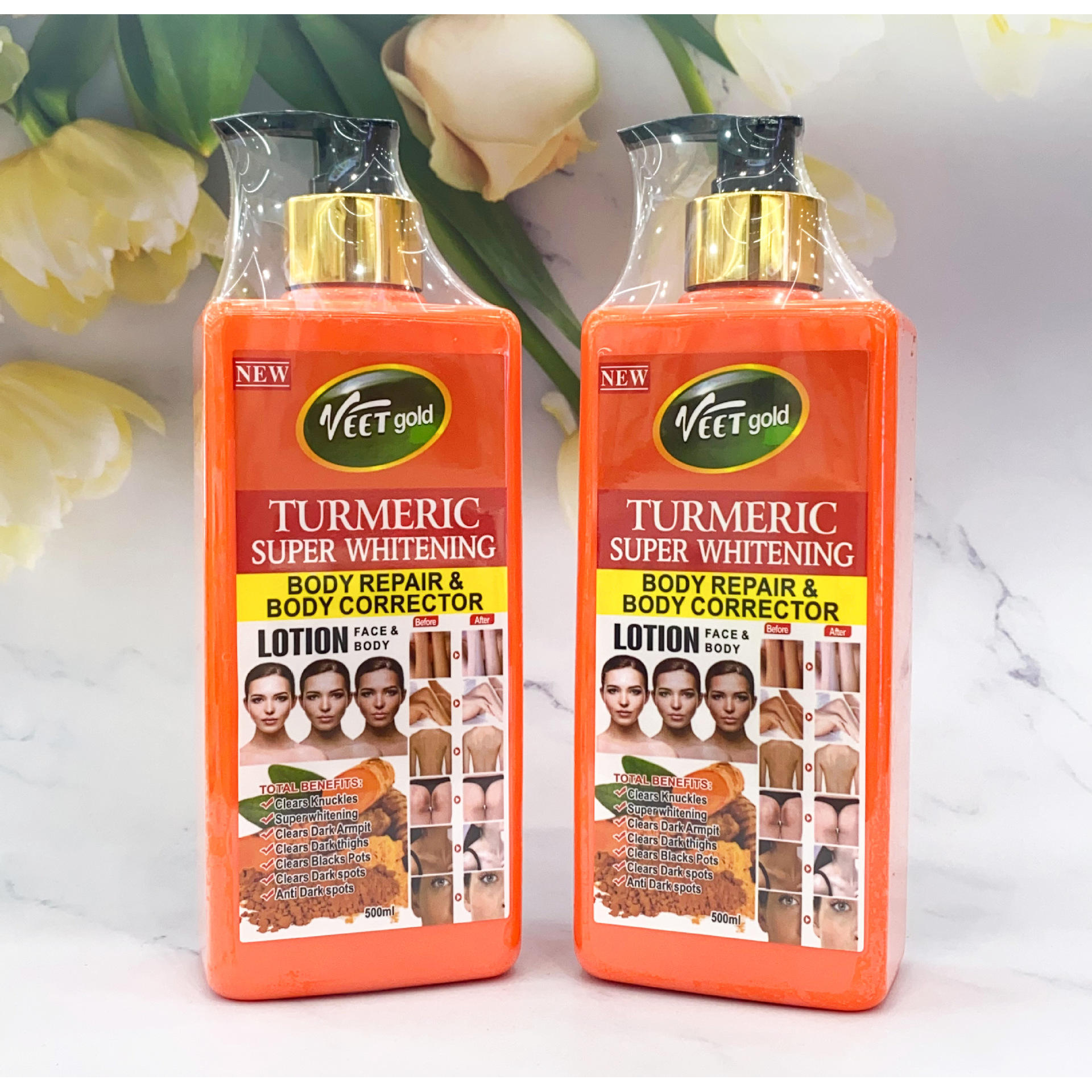 Veet Gold Turmeric Body Milk 500ml – Whitening, Moisturizing & Body Repair Corrector Lotion