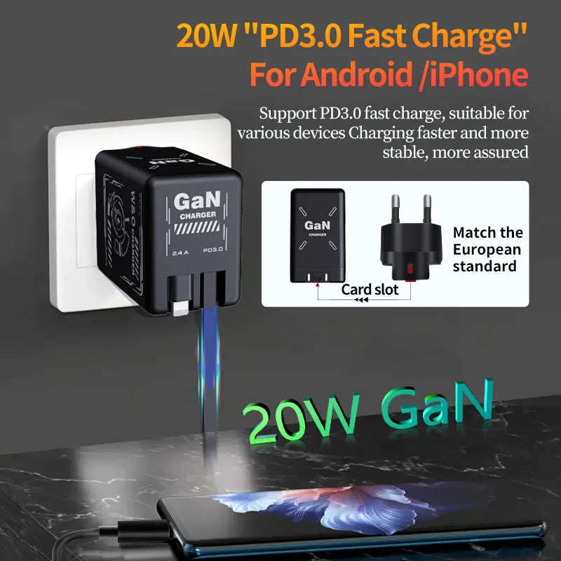 🎁 Hot Sale 🔥W&O 2-in-1 GaN Compatible with Fast Charger