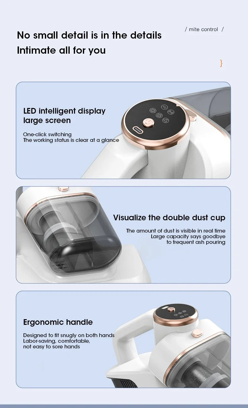 Wireless Bed Mite Remover Dust Mite Removal Vacuum Cleaner UV Mattress Dog Cat Hair Vacuum Cleaner For Pillows Sofas Carpets