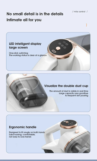 Wireless Bed Mite Remover Dust Mite Removal Vacuum Cleaner UV Mattress Dog Cat Hair Vacuum Cleaner For Pillows Sofas Carpets