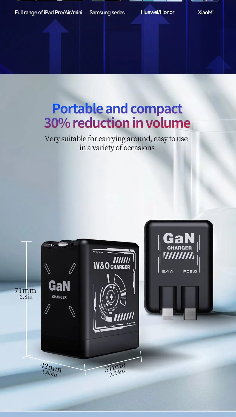 🎁 Hot Sale 🔥W&O 2-in-1 GaN Compatible with Fast Charger