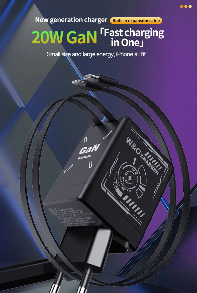 🎁 Hot Sale 🔥W&O 2-in-1 GaN Compatible with Fast Charger