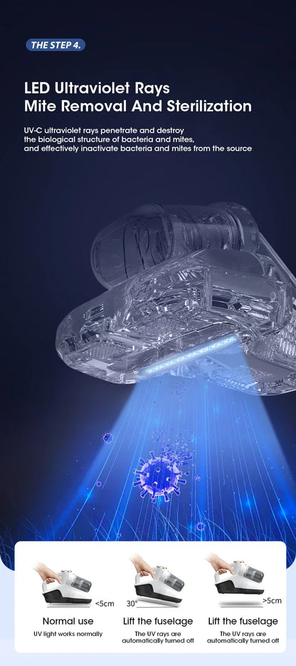 Wireless Bed Mite Remover Dust Mite Removal Vacuum Cleaner UV Mattress Dog Cat Hair Vacuum Cleaner For Pillows Sofas Carpets