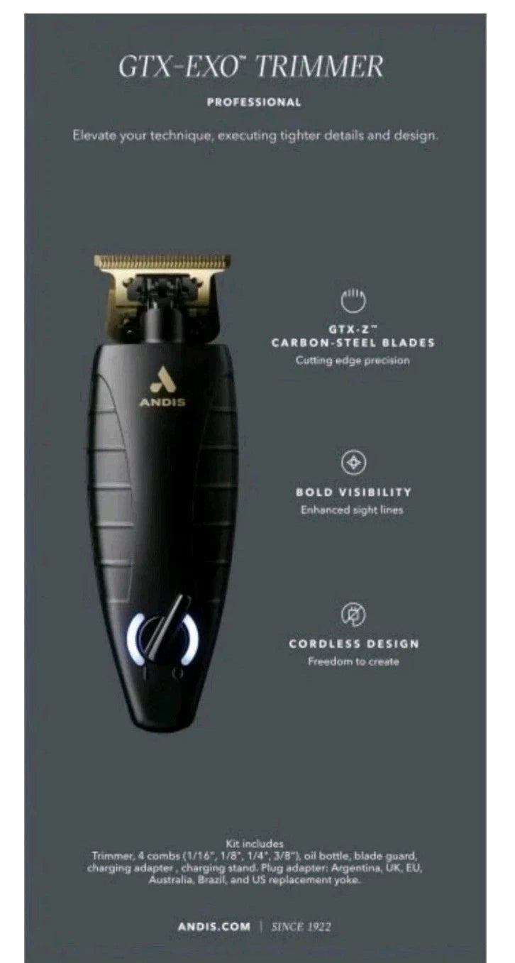 ANDIS CORDLESS TRIMMER GTX-EXO T-OUTLINER ORL-S LITHIUM #74105 100-240v UK Plug